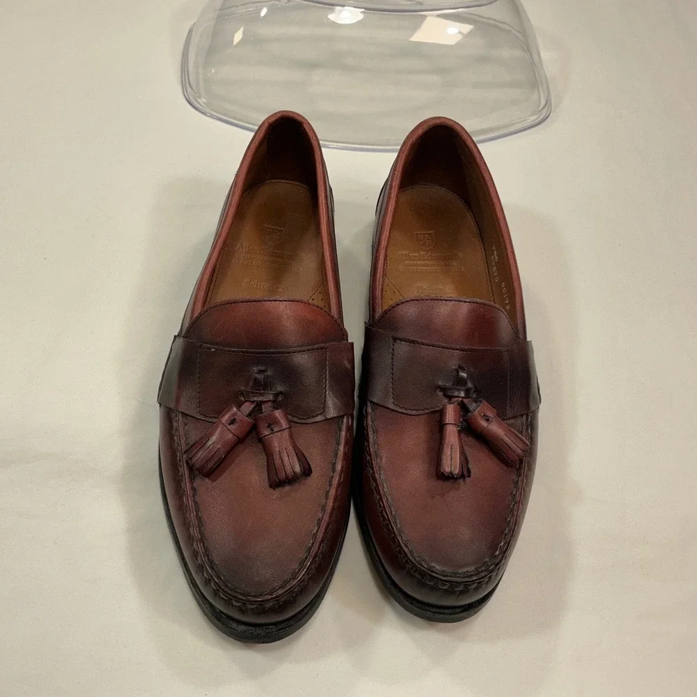Allen Edmonds Schreier Mens 9.5 C Burgundy Leather Tassel Loafers USA Made